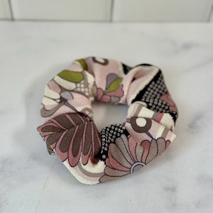 Japanese Kimono Fabric Scrunchie: Colorful Floral Chirimen Crepe