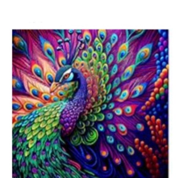 Diamond Art Painting Kit, DIY Full ROUND Drill Bead 11.8” x 15.7” Canvas COLORFUL Peacock w/ Gorgeous Colors, Pic not Justice, Home Decor