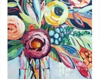 Diamond Art Painting Kit, DIY Full ROUND Drill Bead, 11.8” x 15.7” Canvas, COLORFUL Flowers in Vase, Pic Not Justice, Nature Floral Wall Art