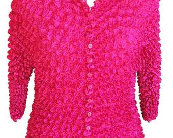 NEW Magic POPCORN Cardigan QUEEN size 1x to 3x solid hot pink buttons to collar versatile