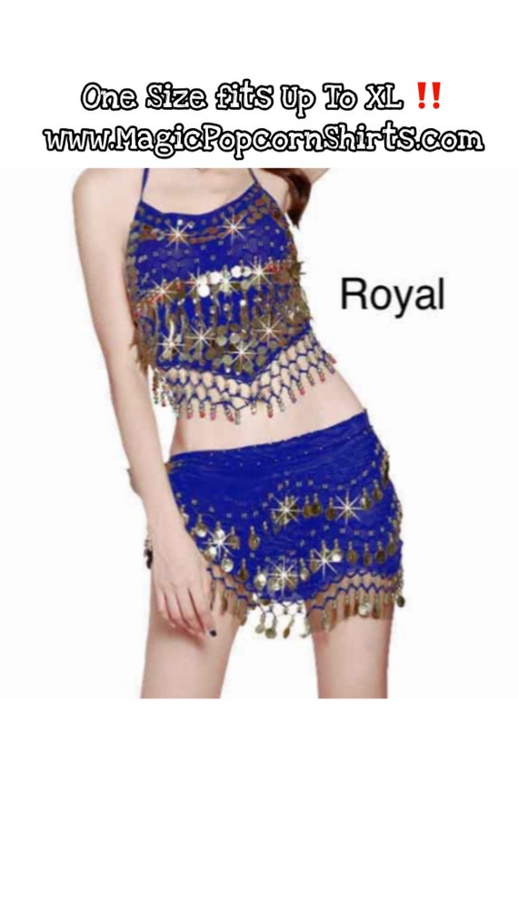 Royal Blue Belly Dancer Set, Top Flat Gold Disk +… - image 1