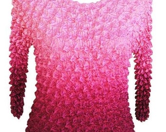 Pink Lovers Shirt Different shades of PINK variegated Shirt NEW Magic popcorn Bubble top crinkle Long Sleeve fits Up to XL
