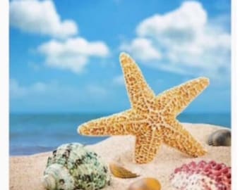 Diamond Art Painting Kit, DIY Full ROUND Drill Bead, 11.8” x 11.8” (aka 12x12) Canvas, STARFISH on the Beach, Ocean Home Wall Art Decor