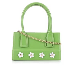 Mini bolso bandolera con diseño de flores verdes, con cadena dorada o asa superior, cierre magnético con herrajes dorados, bolso minimalista de margaritas JELLY