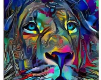 Diamond Art Painting Kit, DIY Full ROUND Drill Bead, 11.8” x 15.7” Canvas, Beautiful MOSAIC Lion, Rare Limited Edition, Home Wall Art Decor