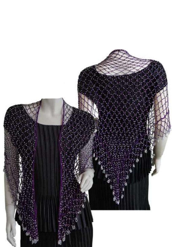 Purple SHAWL w/ SILVER Colored Beads, One Size Fit