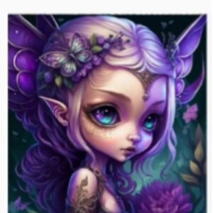 Diamond Art Painting Kit, DIY Full ROUND Drill Bead, 11.8” x 11.8” (aka 12x12) Canvas, BEAUTIFUL Purple Fairy leprechaun Girl, Pretty Wings