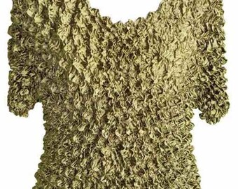 NEW Magic Popcorn QUEEN size 1x to 3x Shirt bubble crinkle top Short Sleeve Sage Olive Green see pic