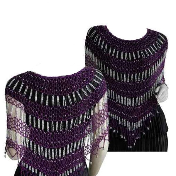 Purple Handmade Beaded PONCHO w/ SILVER Colored Beads, One Size Fits MOST Shoulder Body Jewelry, Beaded Cape, Elegant Special Occassion wear