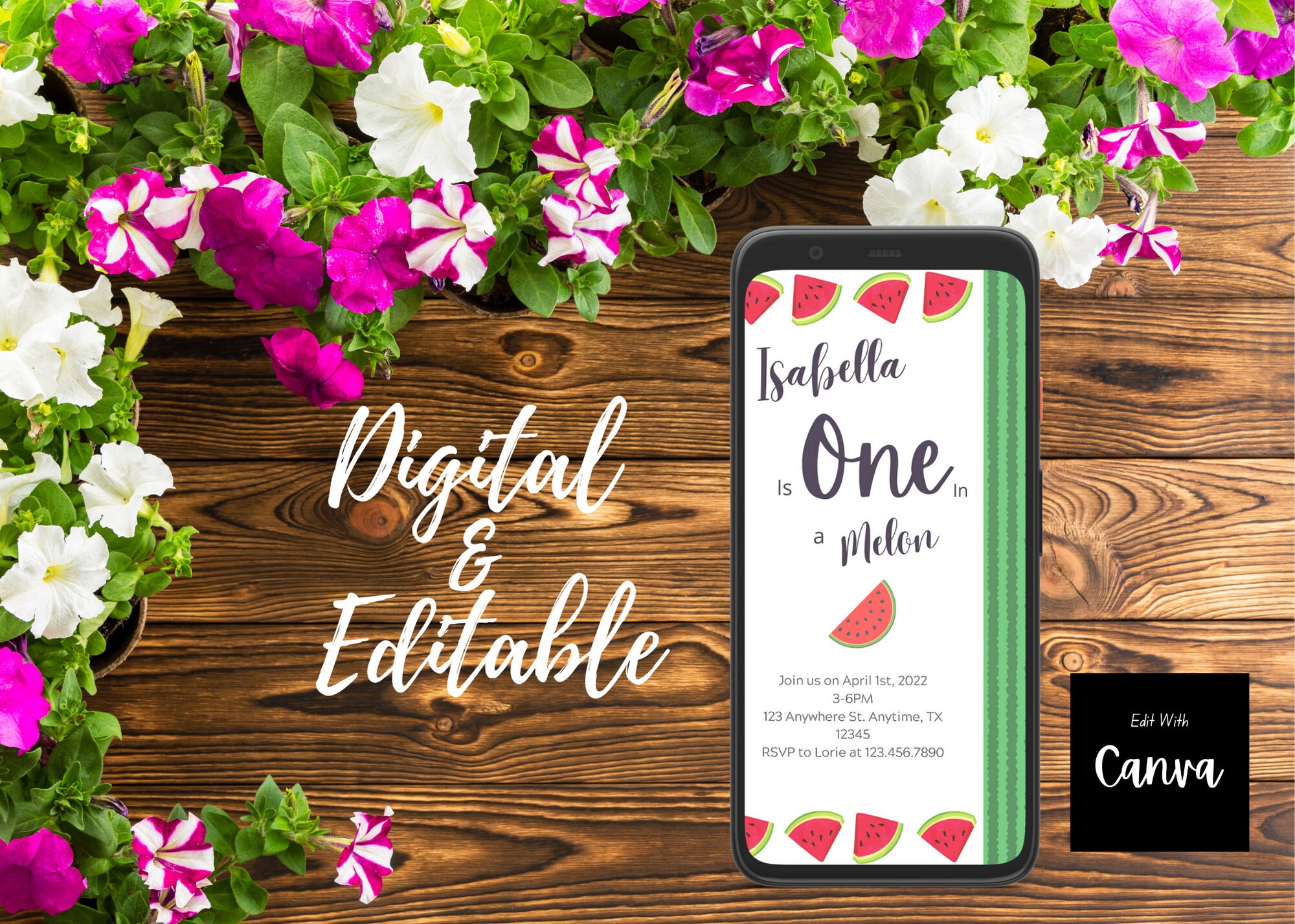 One in a Melon Birthday Invitation Digital, Birthday Party Evite
