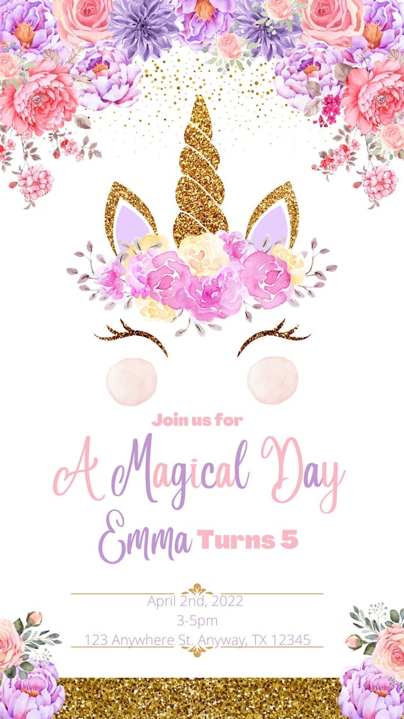 Unicorn Birthday Party Invitation Digital Unicorn Theme - Etsy