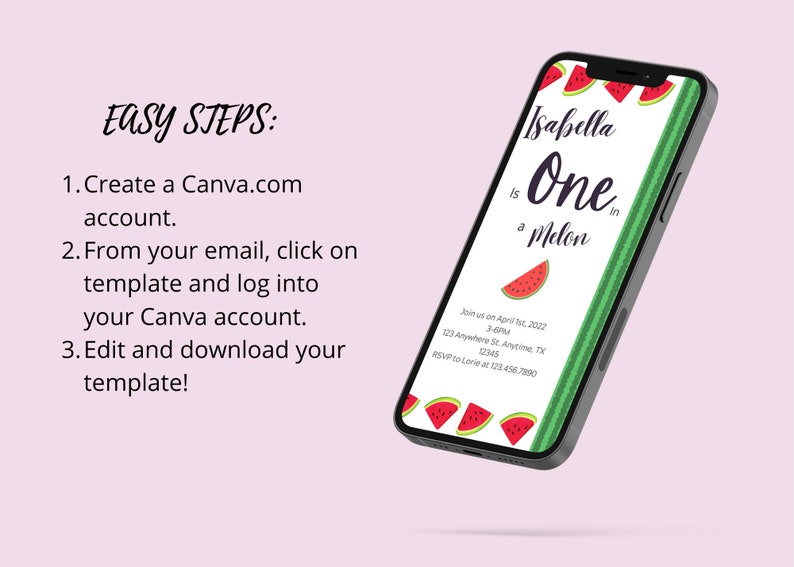 One in a Melon Birthday Invitation Digital, Birthday Party Evite