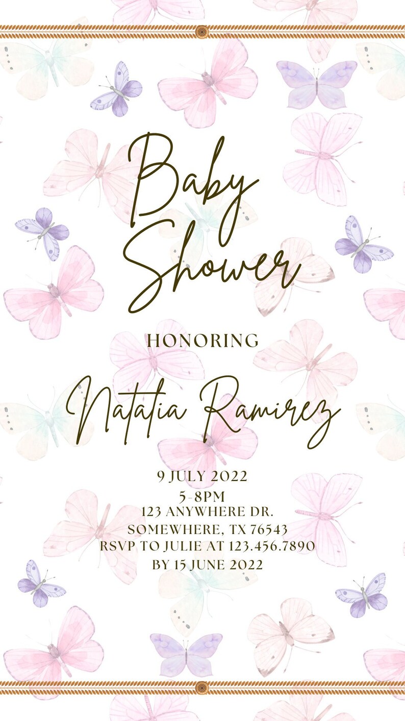 Butterfly Baby Shower Invitation Digital Baby Shower Evite Etsy