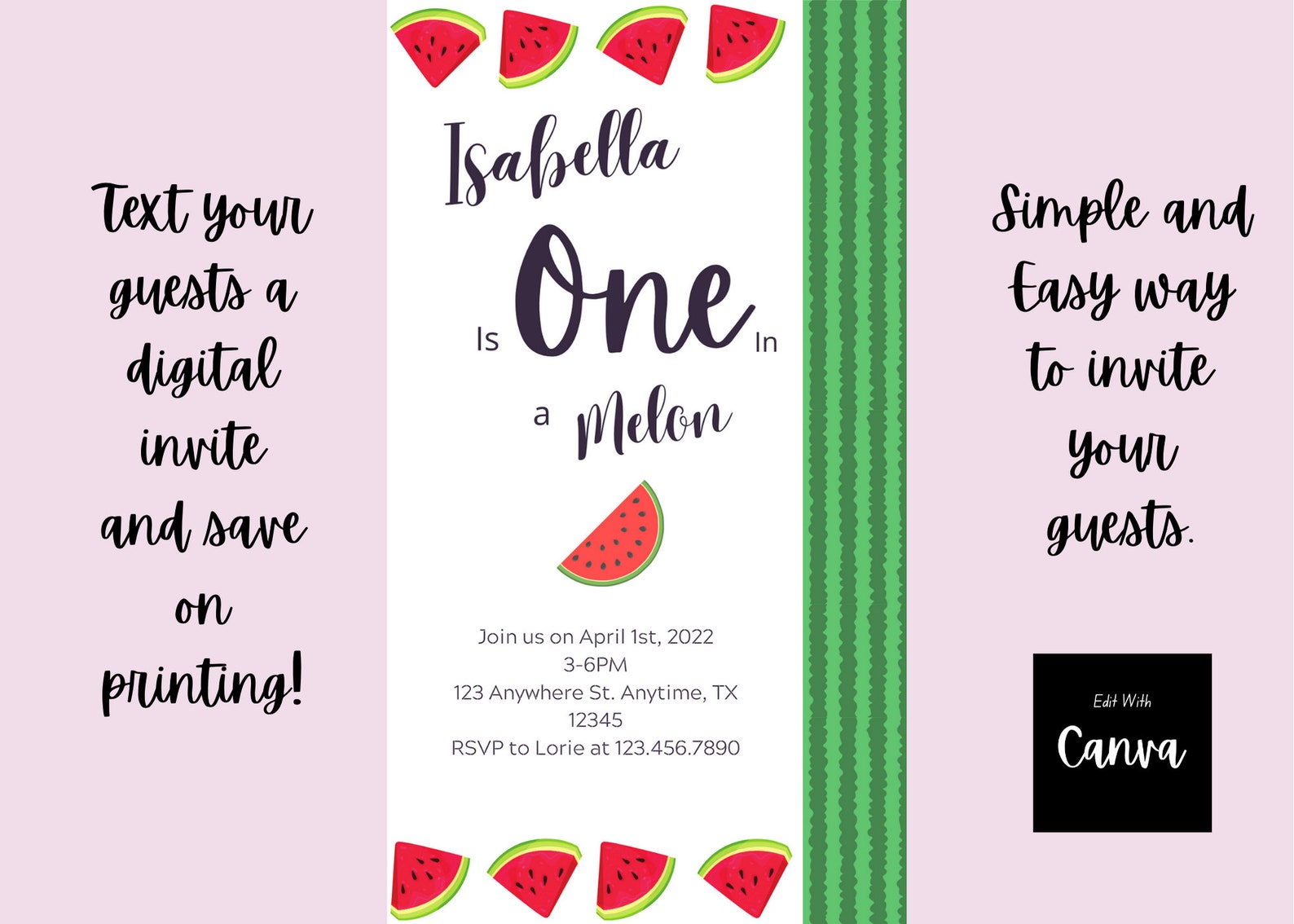 One in a Melon Birthday Invitation Digital, Birthday Party Evite