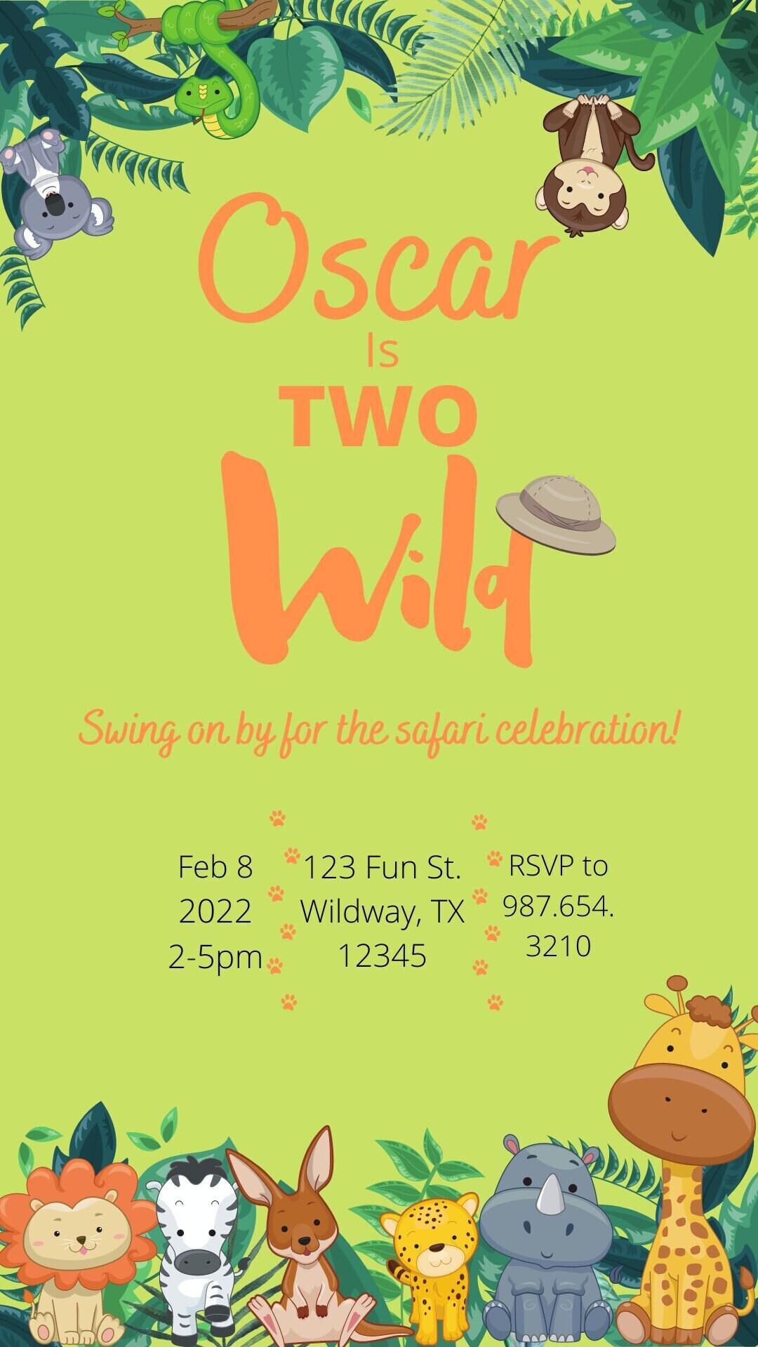Two Wild Birthday Invitation Digital, Birthday Party Evite, Safari Animals Birthday Invite