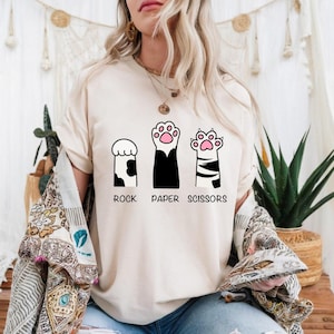 Rock Paper Scissors Shirt, Funny Cat Shirt, Cat Paw Shirt, Animal Lover Shirt, Cute Graphic Tee, Cat Lover Shirt, Rock Paper Scissors Tee