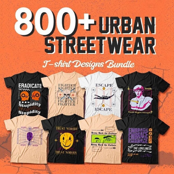 800+ Urban Streetwear T-Shirt Design Bundle, Urban Streetstyle, Pop Culture, Urban Clothing, T-Shirt Print Design, Shirt Design, Printing