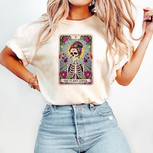 Camiseta para amantes de las plantas, camiseta con esqueleto de planta, camiseta con cartas del tarot, camiseta divertida para amantes de las plantas, camiseta gótica, camiseta gráfica espeluznante, regalo para amantes de las plantas