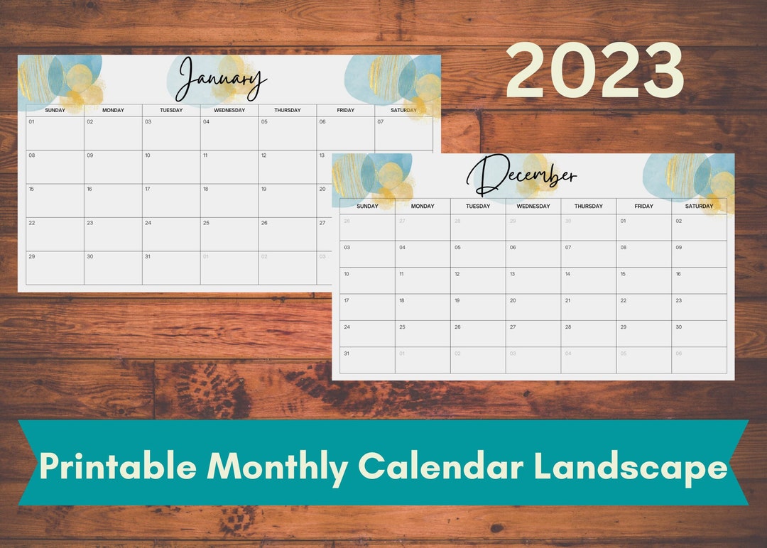 Printable 2023 Monthly Calendar Landscape - Etsy