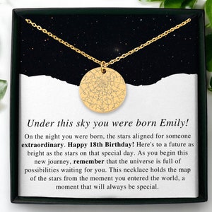 18. Geburtstagsgeschenk für sie, personalisierte Halskette mit Sternenkarte, personalisiertes Andenken für beste Freunde, Nichte, Tochter, Geschenk für den 18