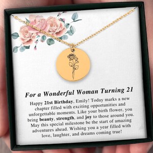 21e verjaardagscadeau voor haar, aangepaste geboorteketting met bloemen, zinvolle sieraden voor vrouwen, eenentwintig jaar oud cadeau, gepersonaliseerd cadeau