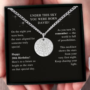 Cadeau 20e anniversaire pour fils, collier cubain carte des étoiles personnalisé, cadeau maman à son fils, bijoux personnalisés carte des étoiles, cadeau personnalisé pour fils