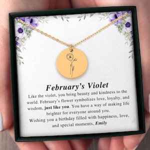 February Birthday Gift for Her, Violet Birth Flower Necklace, Pisces Zodiac Jewelry, Personalized Gift for Women, Unique Birthday Keepsake
