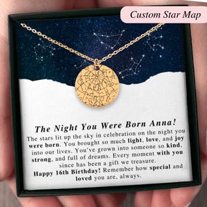 16e verjaardagscadeau aangepaste sterrenkaart gepersonaliseerd cadeau, verjaardagscadeau dochter, ketting Sweet 16, cadeau kleindochter, cadeau nichtje