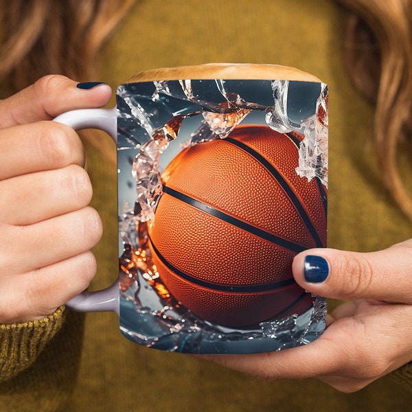 3D Basketball Mug Wrap Design Bundle, 3D Sports Mug Wrap Design, 11oz 15oz Sports Mug Wrap, 3D Crack Glass Hole Mug, Digital Download