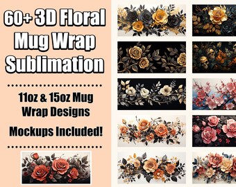 3D Blumen Becher Wrap Bundle: Sublimationsdesigns (PNG Digital Download)