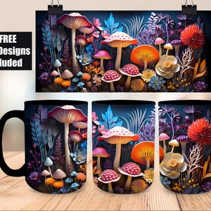 3D Mushrooms Mug, Colorful Butterfly Mug, 3D Owl Mug Design, 3D Flower Mug, 3D Mural Mug, 11oz 15oz Mug Sublimation Wrap, Digital Download