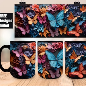 3D Butterflies Mug, Colorful Butterfly Mug, 3D Owl Mug Design, 3D Flower Mug, 3D Mural Mug, 11oz 15oz Mug Sublimation Wrap, Digital Download