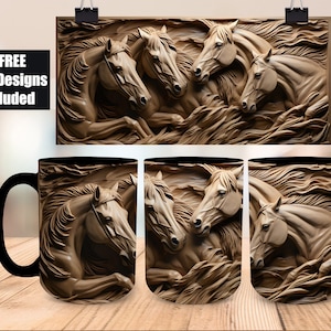 3D Horses Mug, Colorful Butterfly Mug, 3D Owl Mug Design, 3D Flower Mug, 3D Mural Mug, 11oz 15oz Mug Sublimation Wrap, Digital Download
