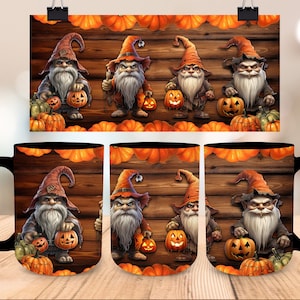 Halloween 3D Gnome Fall Mug Wrap Design, 11oz and 15oz Mug Wrap Bundle, Gnome JPEG PNG, Gnome Mug Png, Coffee Sublimation, Mug Coffee Design