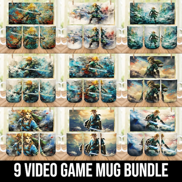 9 Abstract Legend of Zelda Mug Bundle, Sublimation Mugs, Sublimation Design, 11oz & 15oz Mug PNG, Video Game Sublimation, Cricut Mug Wrap