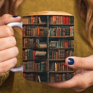 3D Book Mug Wrap, 11oz 15oz 3D Bookshelf Mug Wrap Sublimation Design PNG, 3D Book Lover Mug Wrap, Coffee Cup Template 3D Mug Press Design
