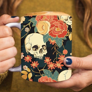 Skull Sublimation Mug Wrap Design PNG, 11oz & 15oz Skulls Mug Template, Digital Download Mug Wrap Sublimation Wrap Floral Skull