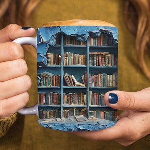 3D Book Mug Wrap Design, 11oz & 15oz Mug Wrap Design, 3D Bookshelf Mug Sublimation, 15oz Mug PNG Book Lover Mug Coffee Mug, Instant Download