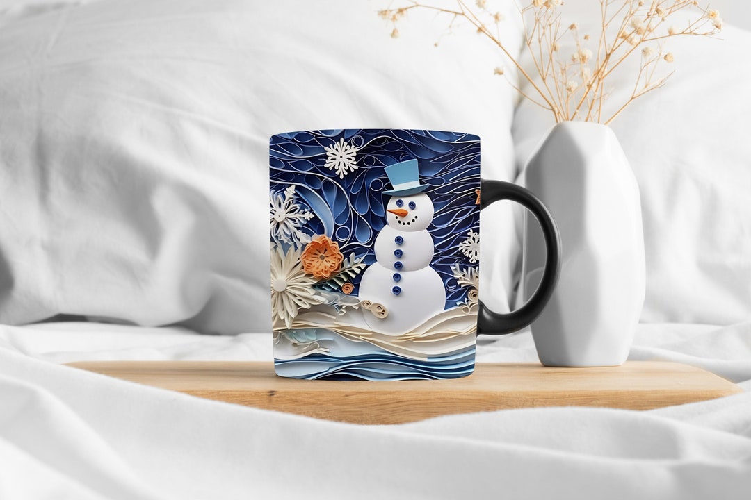 3D Snowman Mug Wrap Design, 11 Oz & 15 Oz Mug Wrap Template, Snowman ...