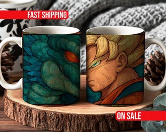 Stained Glass Anime Art Mug, Gothic Fantasy Coffee Cup, Dark Manga Inspired Gift 11oz 15oz