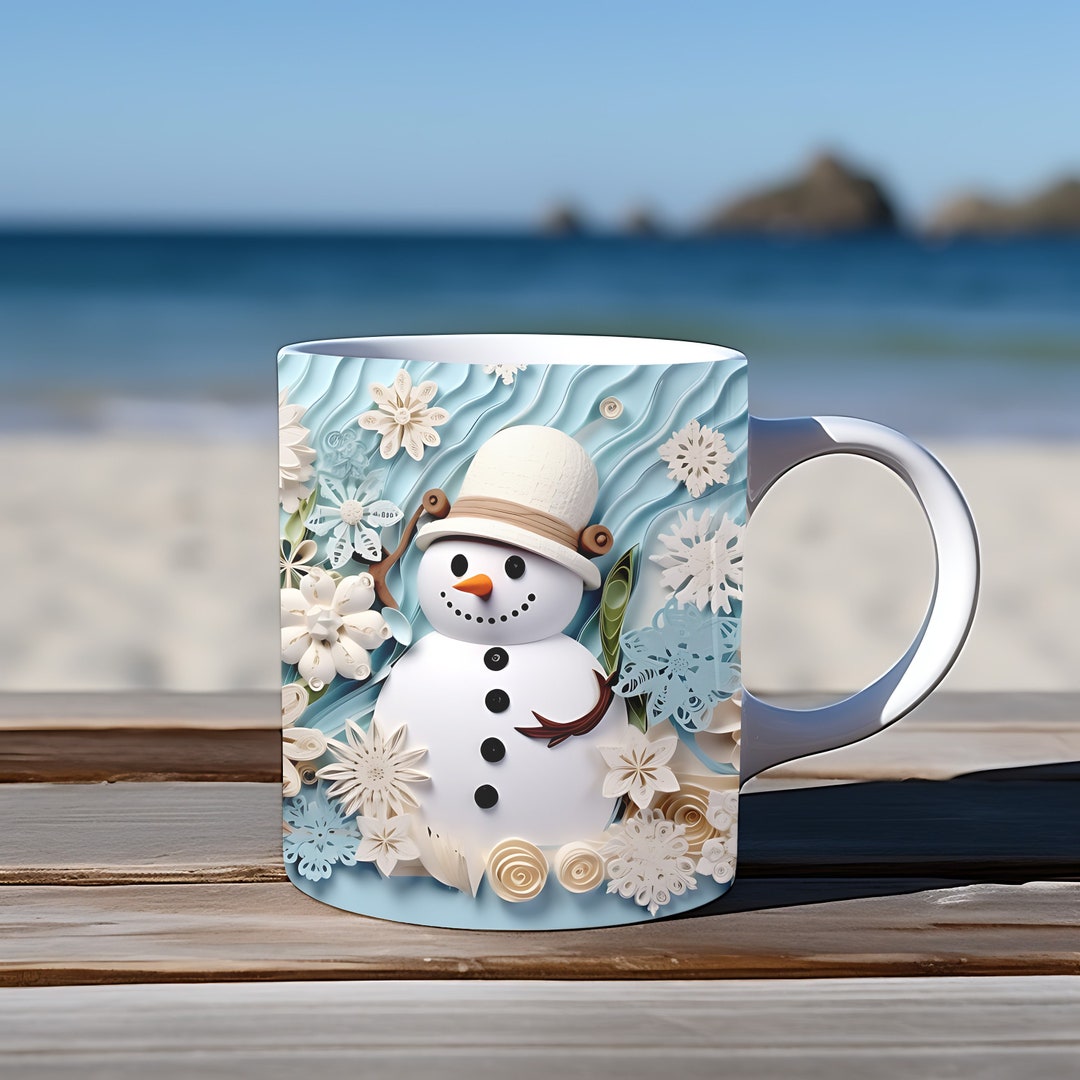 3D Snowman Mug Wrap Design, 11 Oz & 15 Oz Mug Wrap Template, Snowman ...