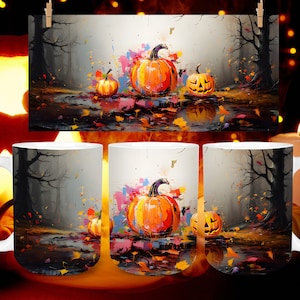 Halloween pompoen sublimatie mok ontwerpen, 11 & 15oz pompoenen mok sjabloon, Cricut mok pers sublimatie wrap, digitale download mok wrap