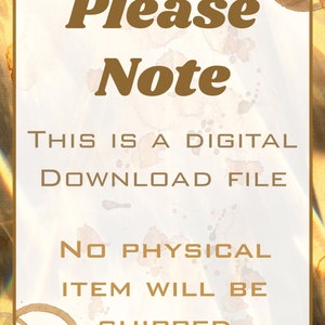 K&ouml;nnte beinhalten: Ein Hinweis auf ein digitales Download-File mit braunem Text auf wei&szlig;em Hintergrund mit Kaffeeflecken. Der Text lautet "Bitte beachten Sie: Dies ist ein digitales Download-File. Es wird kein physischer Artikel versandt."
