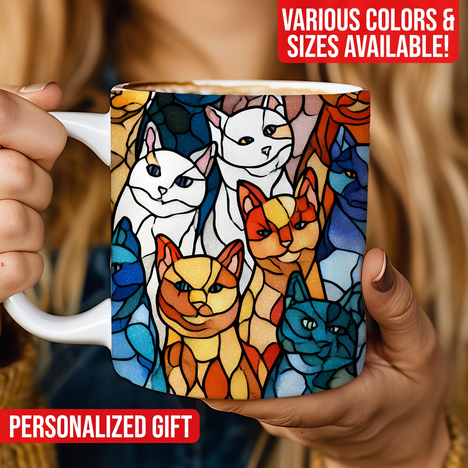 Taza de vitral con diseño de gato, ideal para amantes de los libros, ideal para leer, de cerámica, 325 ml y 433 ml.