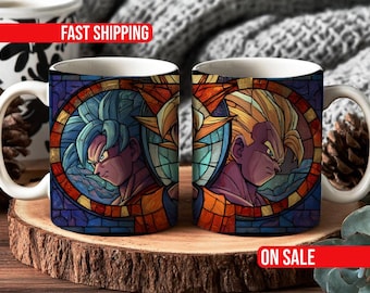 DBZ Inspired Anime Mug, Stained Glass Power Aura Coffee Cup, Anime Warrior Gift, Aesthetic Mug 11oz 15oz
