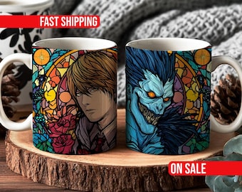 Stained Glass Anime Mug Inspired by Death Note, Dark Aesthetic Coffee Cup, Manga Lover Gift 11oz 15oz