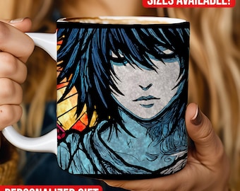 Death Note Inspired Stained Glass Mug, Anime Ceramic Coffee Cup 11oz 15oz, Gothic Manga Fan Gift