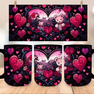 Teddy Bear Valentines Art Mug Wrap Design, Valentines Day Mug Wrap Sublimation, 11oz and 15oz Mug Wrap Template, Pink Mug Gift for Her