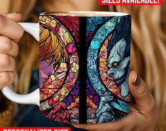 Anime Stained Glass Coffee Mug, Death Note Inspired Design, Gothic Ceramic Cup 11oz 15oz Fan Gift