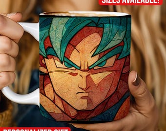 Anime Stained Glass Warrior Mug, Dark Fantasy Manga Coffee Cup